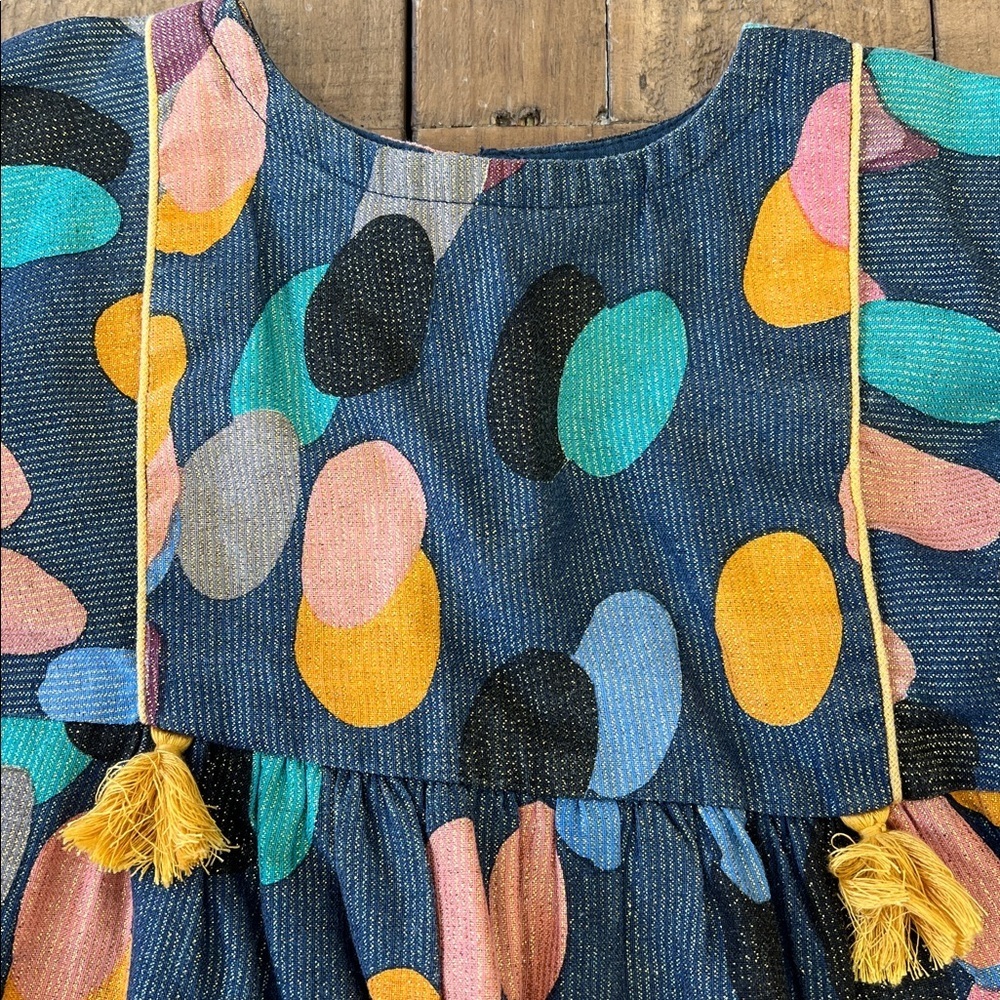Pink Chicken Navy metallic dot tassel dress 3T colorful sparkle - Picture 3 of 10